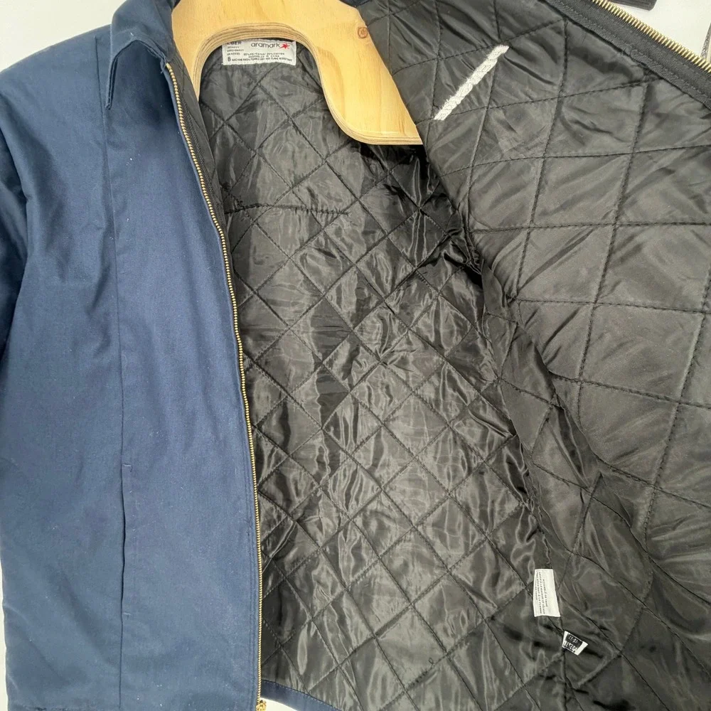 Vintage Aramark Penske Work Jacket Navy Blue Quilted Lined Full Zip Large